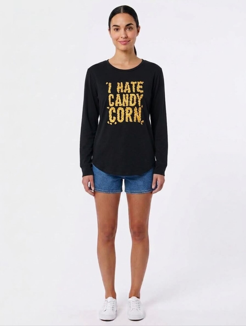 Black Long-Sleeve Graphic Tee - I Hate Candy Corn Up To Size 3XL NWT